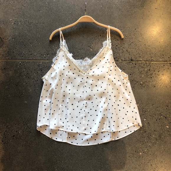 Blu Pepper Tops - White blouse with black poka dot blouse